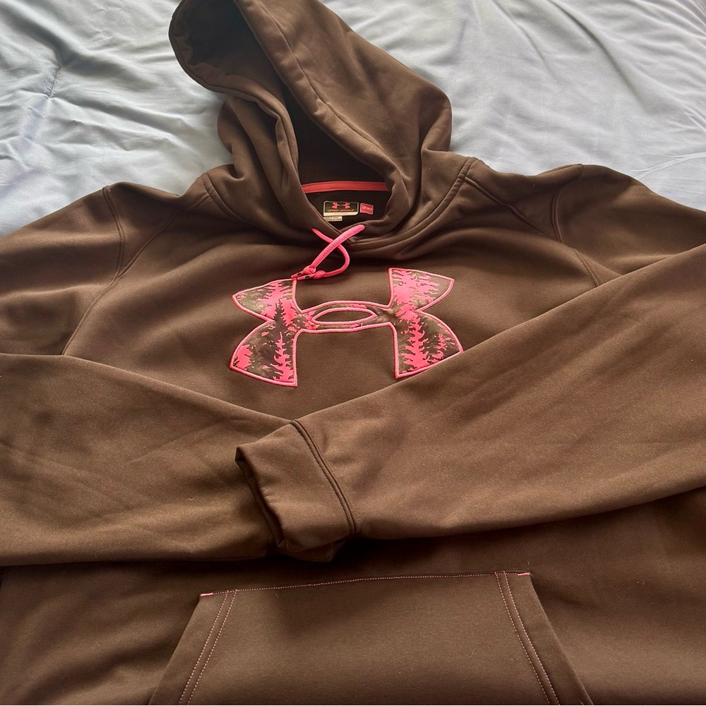 Under Armour Brown Oversized Hoodie With Pink Emblem